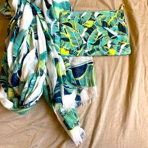 Matching leaf print scarf and clutch